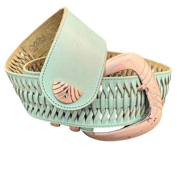 Vintage Western Buckle Teal Belt Leather Blue Silver Braided Cowgirl Retro Boho main image 9